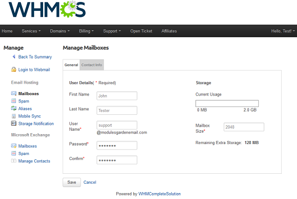 ModulesGarden Rackspace Email Extended For WHMCS Manage Mailboxes