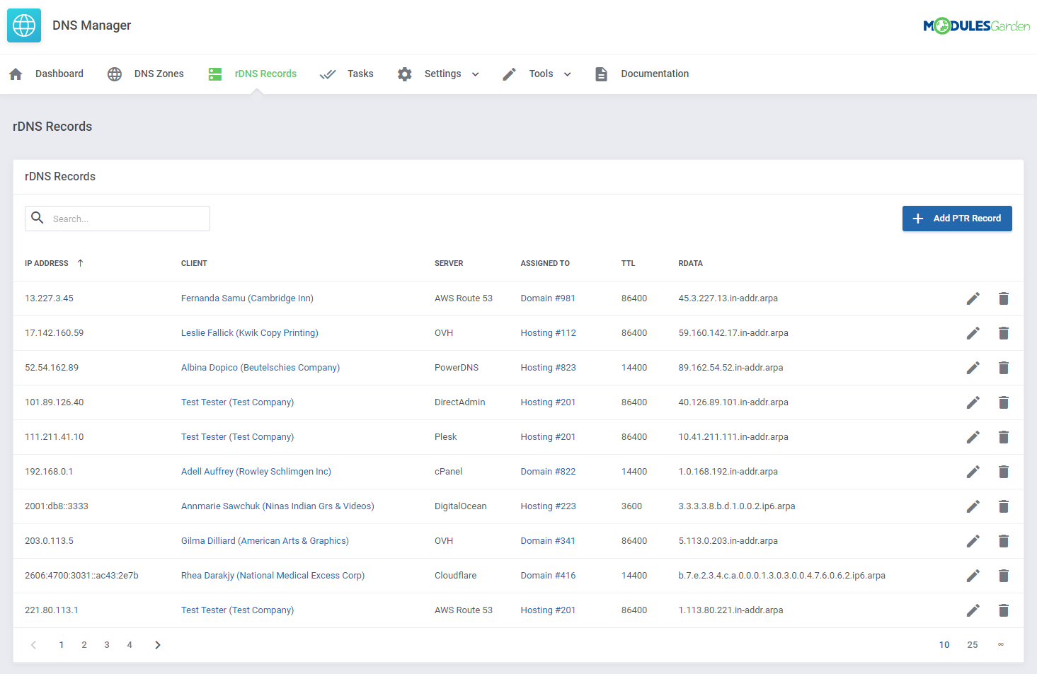 DNS Manager For WHMCS - Managing Client rDNS Records As Admin